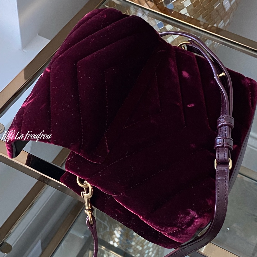 Yves Saint Laurent Deep Red Velvet Crossbody Bag - Picture 13 of 16
